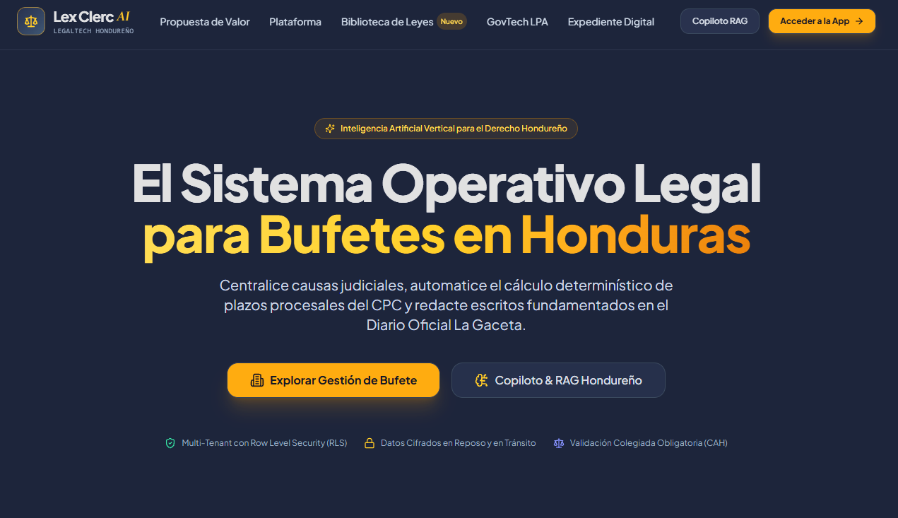 Captura del sistema Lex Clerc AI — SaaS B2B LegalTech con IA Vertical