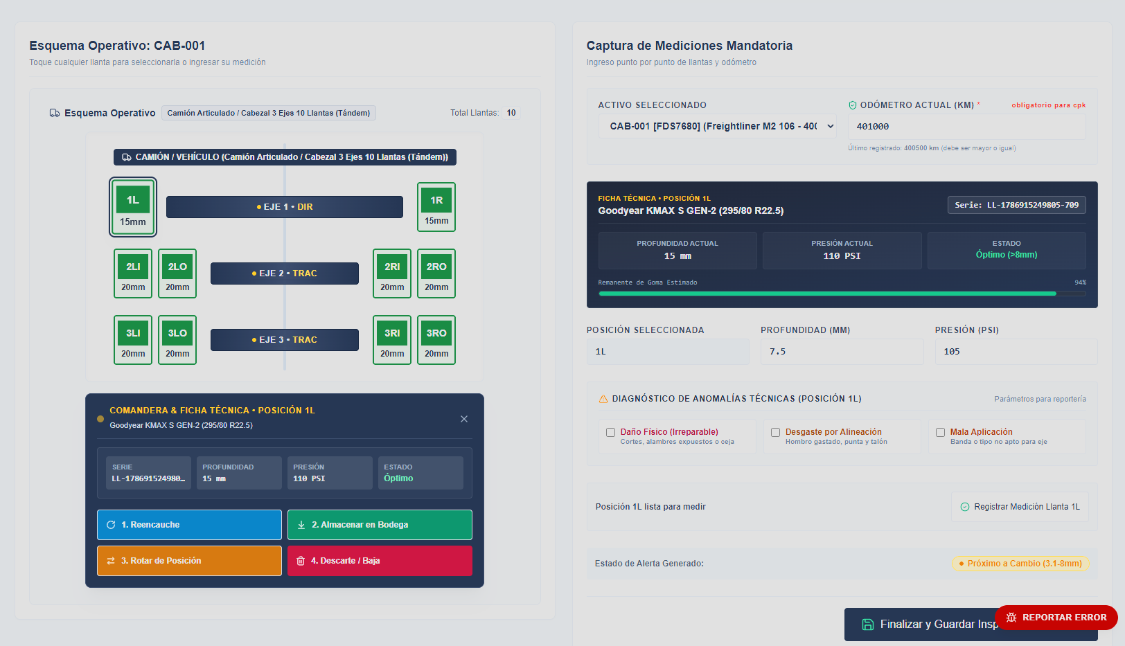 Control de odómetro no retroactivo y auditoría de lecturas.